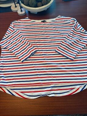 J. Crew Striped Long Sleeve Boatneck Top in White, Red & Blue